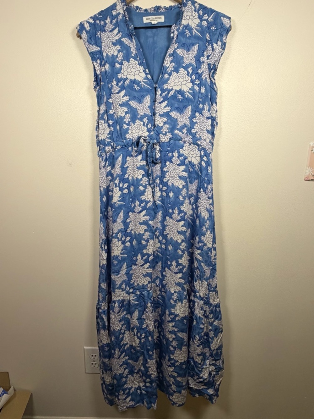 SOLD — Emerson Fry India Collection Frances 3 Frill Dress Printed Size S Sky - Picture 4 of 9